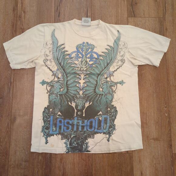 Y2K Last Hold Men's Large Shirt Sword Eagle Wings Skate Cybergrunge Tribal Faded - Picture 1 of 9